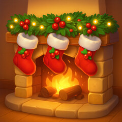 Naklejka premium christmas tree and fireplace