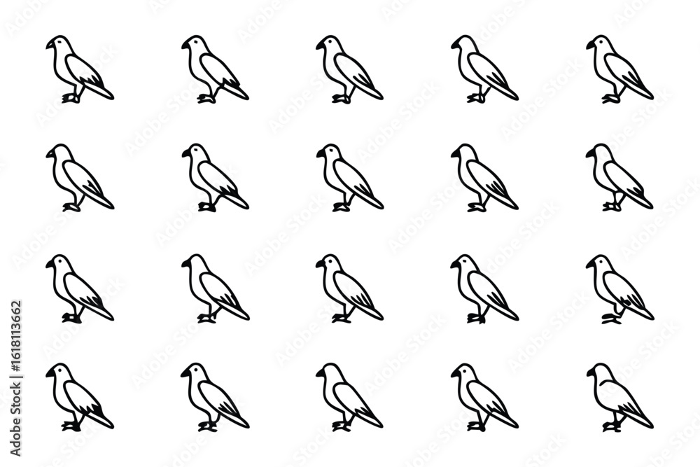 Poster black and white bird pattern: a minimalist black and white illustration featuring a repeating patter