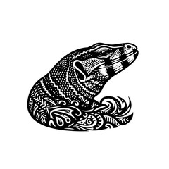 Fototapeta premium Intricate Black and White Tribal Tattoo Design of a Monitor Lizard Head.