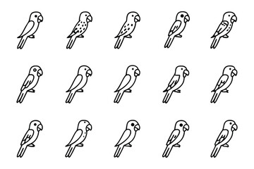 Parrot Collection: A collection of simple, stylized parrot illustrations showcasing variations. 