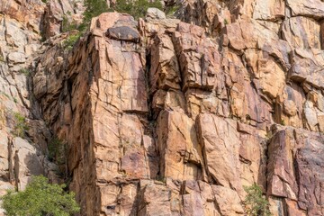 Close-up of rugged, textured, reddish-brown rock face