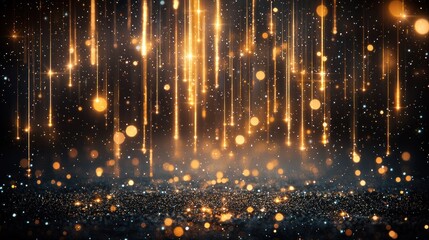 Golden streaks rain down on a dark glittering surface