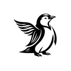 Fototapeta premium Stylized Black and White Penguin with Wings Spread Wide.