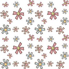  Kawaii Doodle Flowers Seamless Pattern