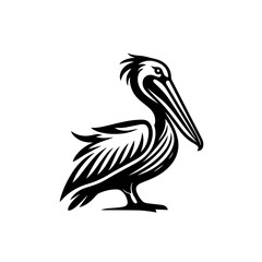 Obraz premium Stylized Black Silhouette of a Pelican with Distinctive Plumage.