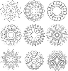 Set of Mandalas Intricate Floral Adult Coloring Page Stress-Free Relaxing Meditation Line Art