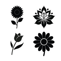 Four different flower silhouettes are isolated on white background