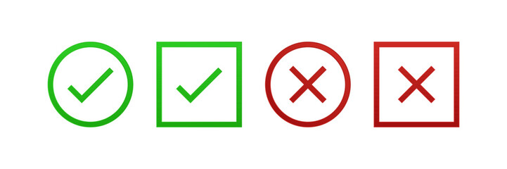 Red and green check marks, correct and incorrect.