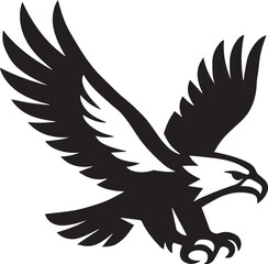 Obraz premium A black and white graphic illustration of an eagle with wings spread in a dynamic flying position