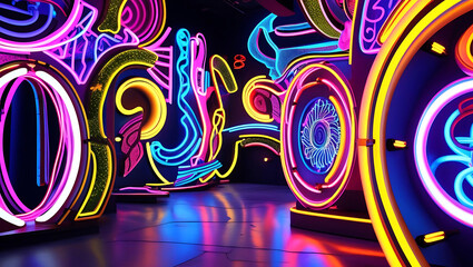 Vibrant Neon Alleyway Illuminated by Electric Art Installations