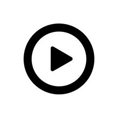 Simple black play button icon inside a circle isolated on a clean white background isolated on white background