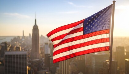 Flag of USA in the foreground with the background