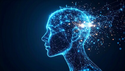 Obraz premium Artificial Intelligence Brain Network Concept with Glowing Digital Human Profile