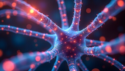 Neuronale Struktur mit leuchtenden Synapsen in abstrakter Darstellung  
