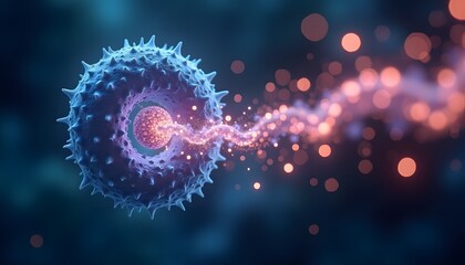 Visualisierung eines Virus mit DNA-Strang in mikroskopischer Ansicht  
