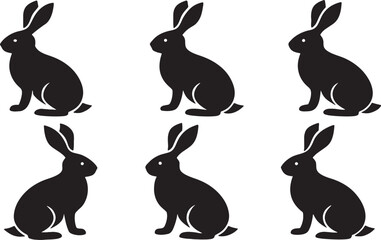 Naklejka na ściany i meble Black rabbit silhouettes pattern rabbits sitting