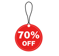 70% off red sale badge with bold promotional discount sticker and retail offer label for advertising isolated on white background