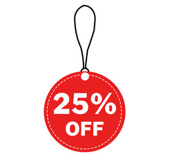 25% off red sale badge with eye-catching discount label and promotional sticker for retail shopping advertisement isolated on white background
