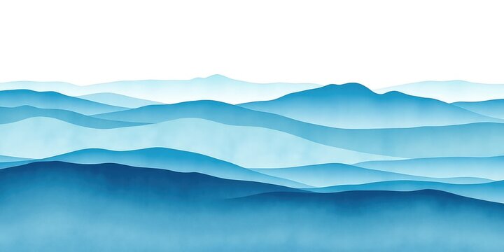 Serene rolling hills gradient illustration in shades of blue creating a peaceful and calming nature design aesthetic