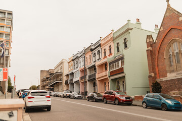 Row of three storey terrace houses in Newcastle city