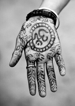 Hinduism Symbol On A Hand, Maha Kumbh Mela, Allahabad, India