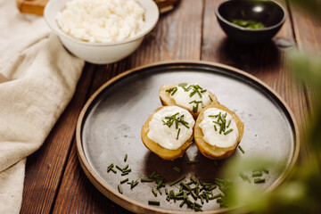 Cooked potatoes with creamy sauce