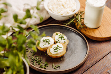 Cooked potatoes with creamy sauce