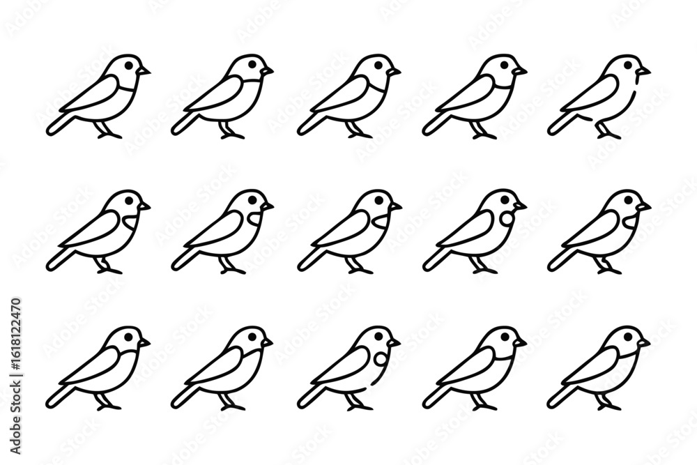 Aufkleber bird pattern: a series of linearly-arranged monochrome bird outlines, perfect for diverse design usa