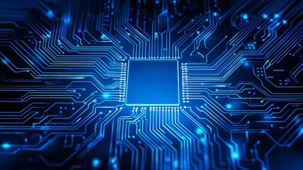 Growing electrical high-tech circuit board in blue abstract, technology background