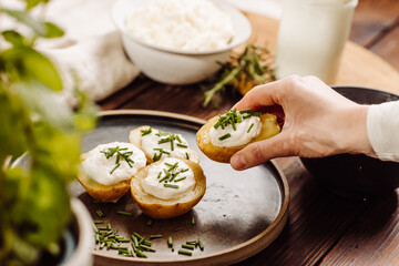 Cooked potatoes with creamy sauce