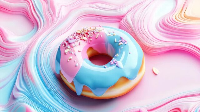 delicious donut against a vibrant and colorful background illustrated animation
