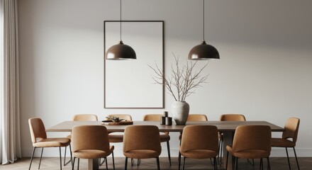 Sophisticated dining room showcasing leather chairs a wooden table with stylish decor for modern home interior design