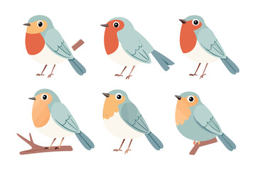 Six charming robin depictions: A charming collection of six different robin depictions, each showcasing unique poses, colors, and expressions. Perfectly suited for an array of creative projects.