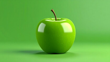 Vibrant still life showcasing a photorealistic green apple on a green background