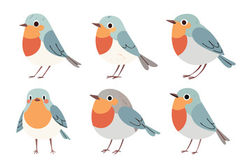 Artistic Birds Collection: Charming illustrations of several cheerful robin bird featuring a vibrant palette and a whimsical, decorative aesthetic.