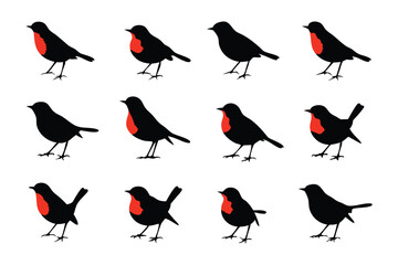 Robins Silhouette Array: A pattern of stylized silhouette robins in varied poses, showcasing the iconic shape and color of these beloved birds.