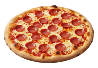 Close-up of a pepperoni pizza on a dark background.