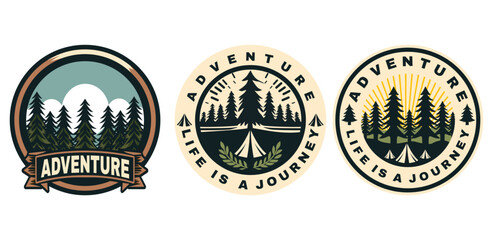 Inspiring adventure awaits with camping journey in nature's embrace, perfect for outdoor travel logos