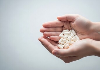 Fototapeta premium Hands holding white capsules