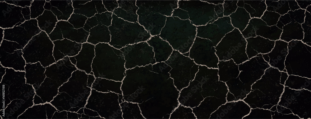 Poster cracked black background with a textured, rugged style. the black background features white crack pa
