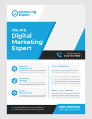 Corporate Digital Marketing Flyer Design Template with Blue and White Theme