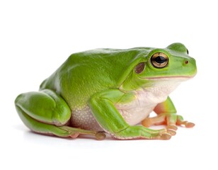 Obraz premium Green frog profile, isolated white background