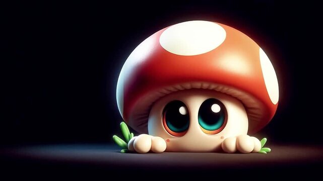Animation of a cute, adorable 3D amanita mushroom cartoon