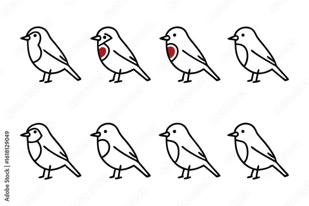 Aufkleber line-drawn bird illustrations: a charming array of line-drawn bird illustrations, with variations in