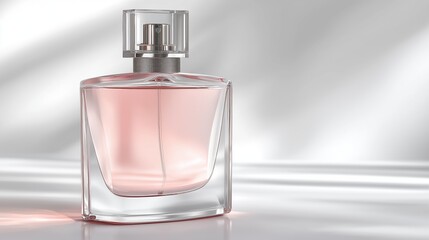 Elegant Pink Perfume Bottle with Transparent Cap &ndash; Modern Glass Design on Clean White Background
