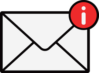 ウイルスやスパム警告、注意マークを示すメールアイコンのベクターイラスト。サイバー攻撃や情報漏洩、フィッシング詐欺の注意喚起に適したグラフィック素材
