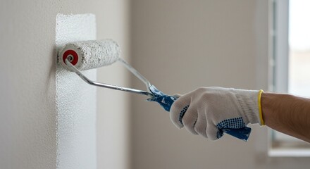 Painter Hand Applying Wall Paint from Side Angle