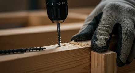 Handyman Inserting Screw into Wooden Structure