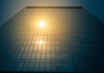 Obraz premium Modern glass skyscraper with sun reflection