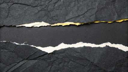 A torn black paper background with a rough and crumpled texture